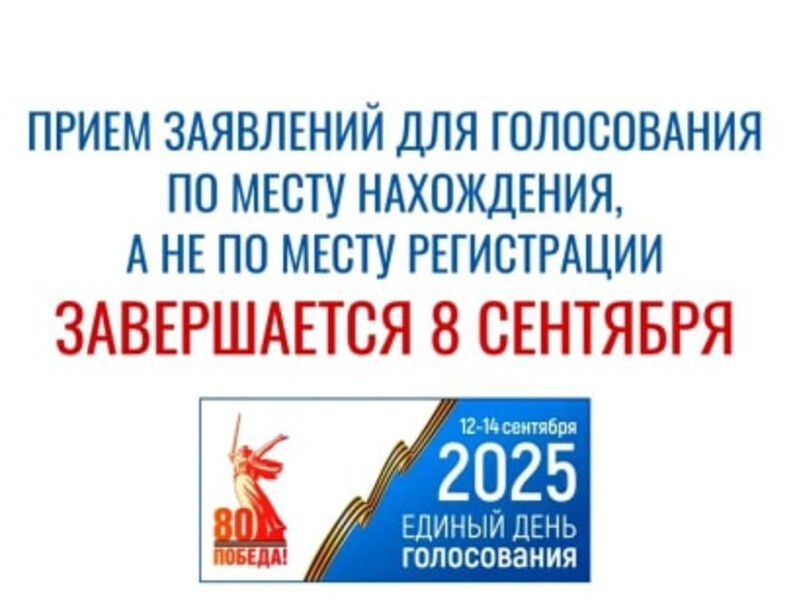 8 сентября завершается прием заявлений избирателей для голосования по месту нахождения, а не по месту регистрации.
